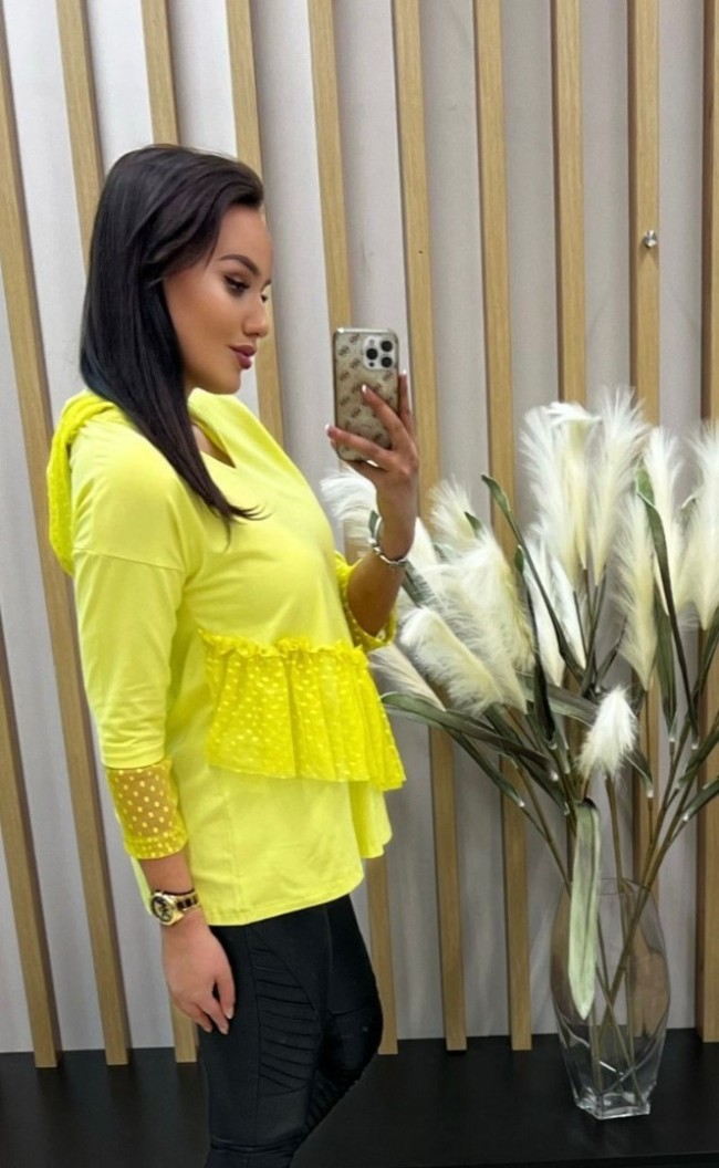 Blouse with a hood and frill TK 832 Yellow