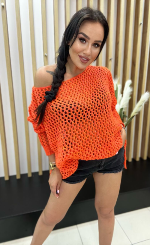 Sweter ażurowy 0225 Pomarańczowy