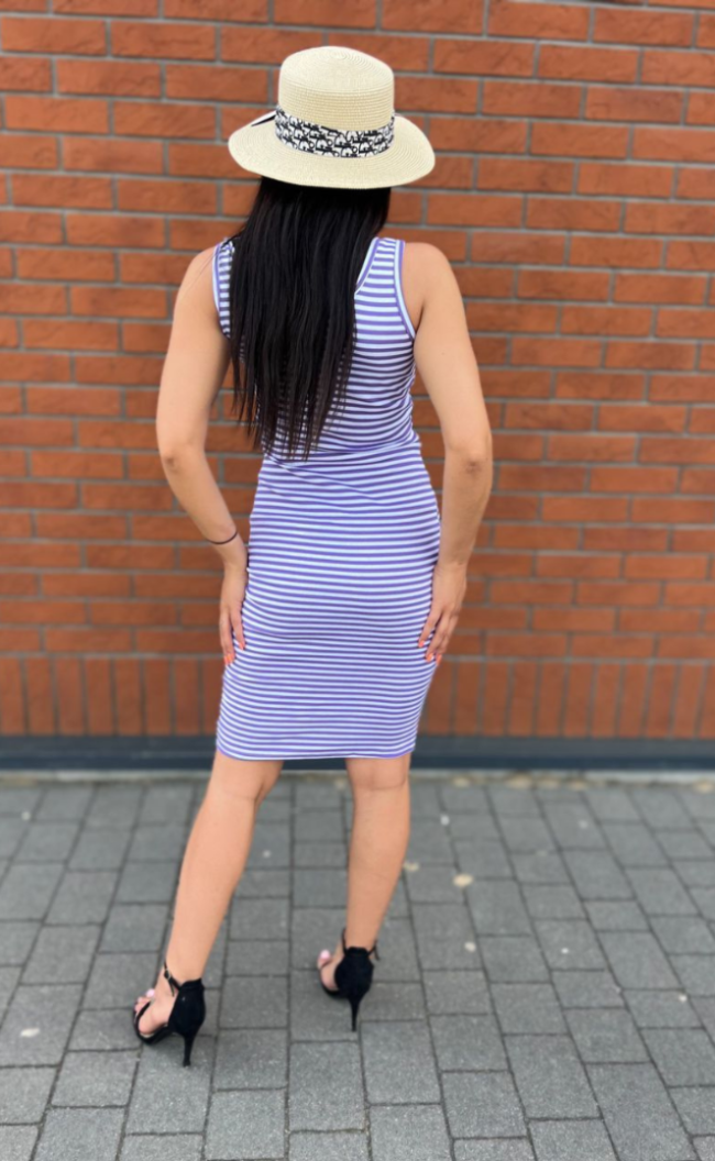 TS 385 violet and white striped dress