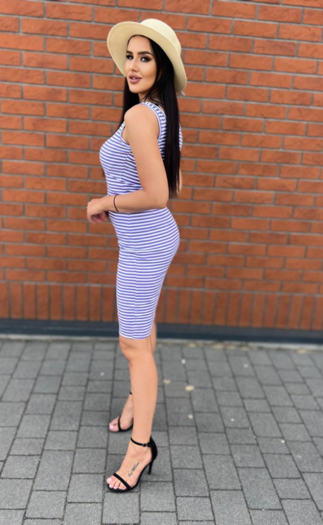 TS 385 violet and white striped dress
