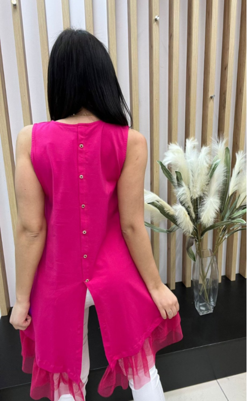 Blouse with tulle and buttons at the back TK 721 Fuhsia