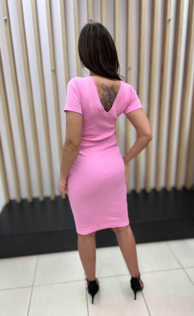 Double neckline stripe dress 1342 Pink