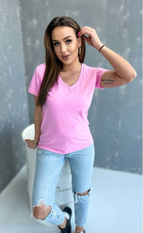 T-shirt w serek 4321 Różowy