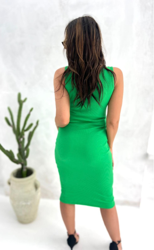 Ribbed dress with straps TF 345 Green