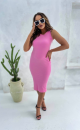 Ribbed dress with straps TF 345 Pink