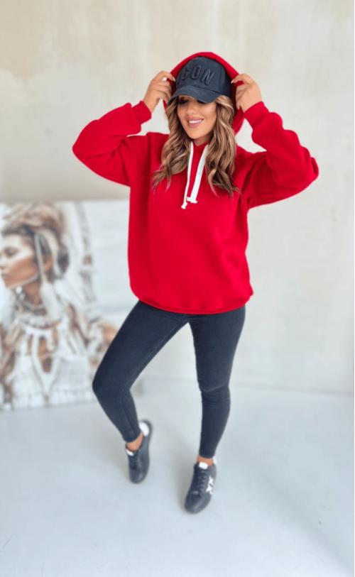 Insulated sweatshirt with hood 006 Red