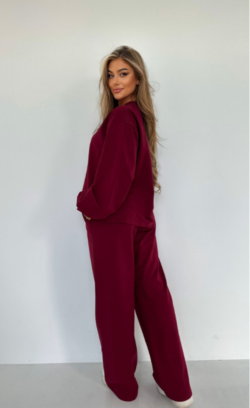 Komplet gładki bluzka i spodnie TS431 Bordo