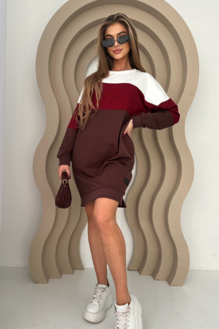 Sukienka trzy pasy TI 1007 Czekolada/Bordo/Śmietana