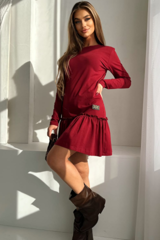 Sukienka z falbanką TK 890 Bordo