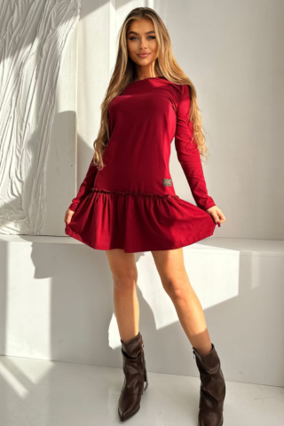 Sukienka z falbanką TK 890 Bordo